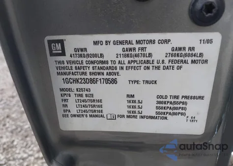 2006 Chevrolet Silverado 2500Hd Lt1 из США, поврежденный, VIN 1GCHK23D86F170586